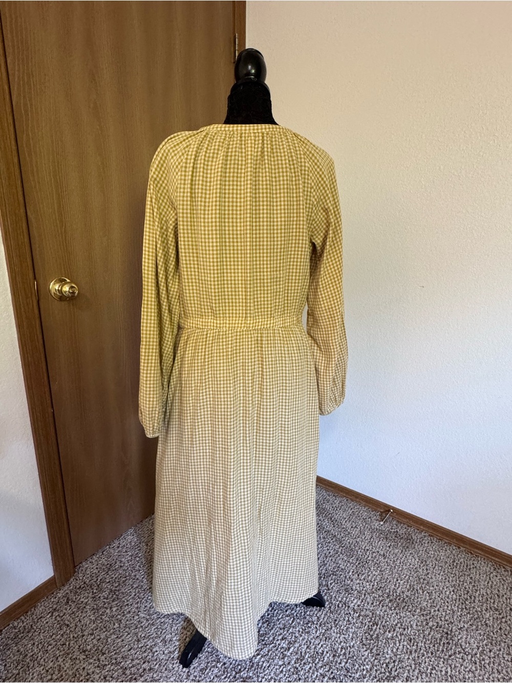 Pact 100% Organic Cotton Double Gauze Yellow Gingham Button-Front Midi Dress - Picture 7 of 10